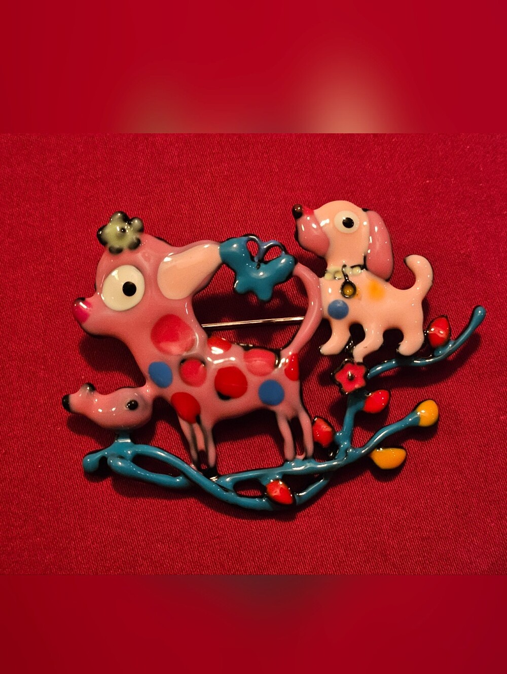 Whimsical Enamel Dog Brooch